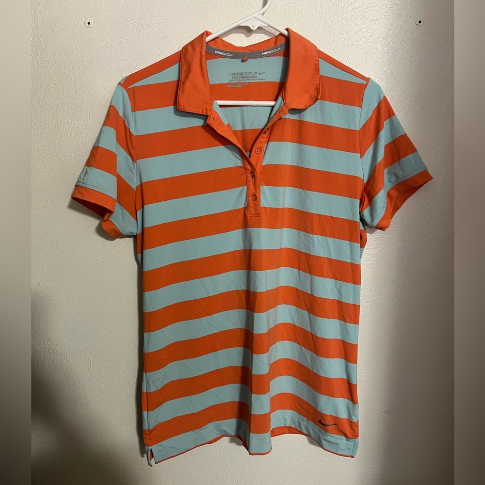 NIKE Classic Golf Tour Performance Dri-FIT Athletic Polo Orange Blue Women's LG